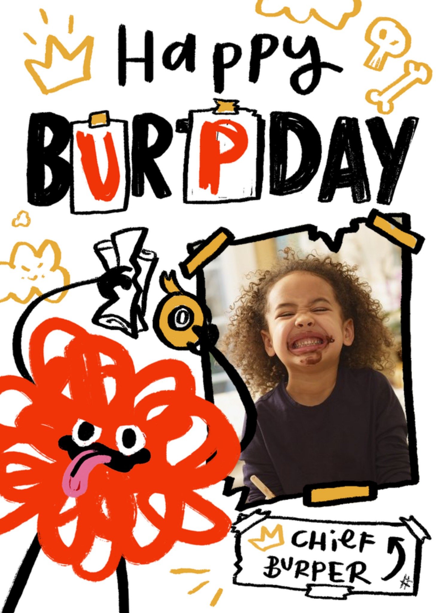 Moonpig Chaotika Bright Fun Scribble Monster Happy Burpday Photo Upload Card