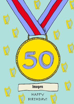 Poet and Painter Medal Harps 50th Milestone Birthday Card