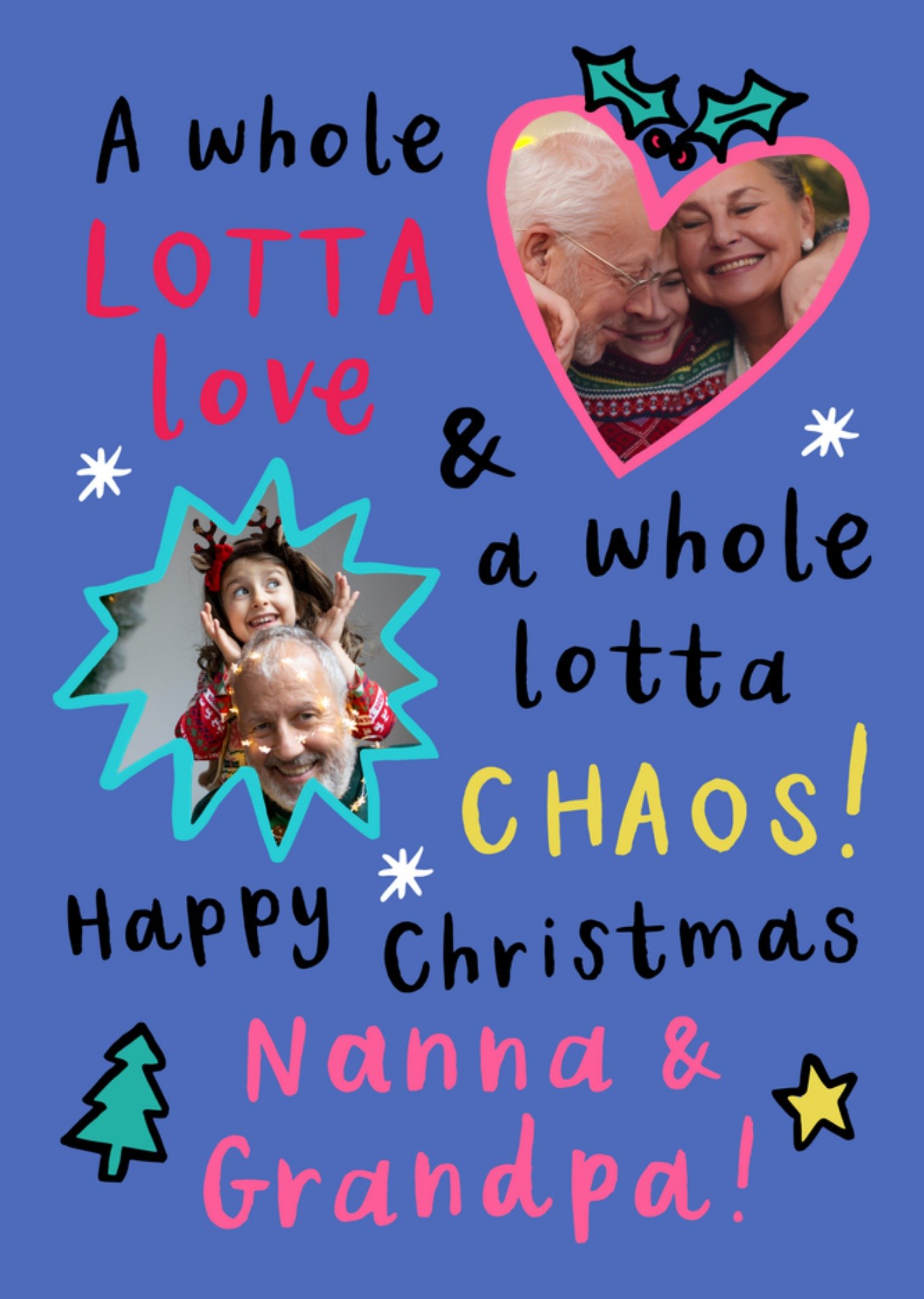 Moonpig Lotta Love & Chaos Photo Upload Nanna & Grandpa Christmas Card