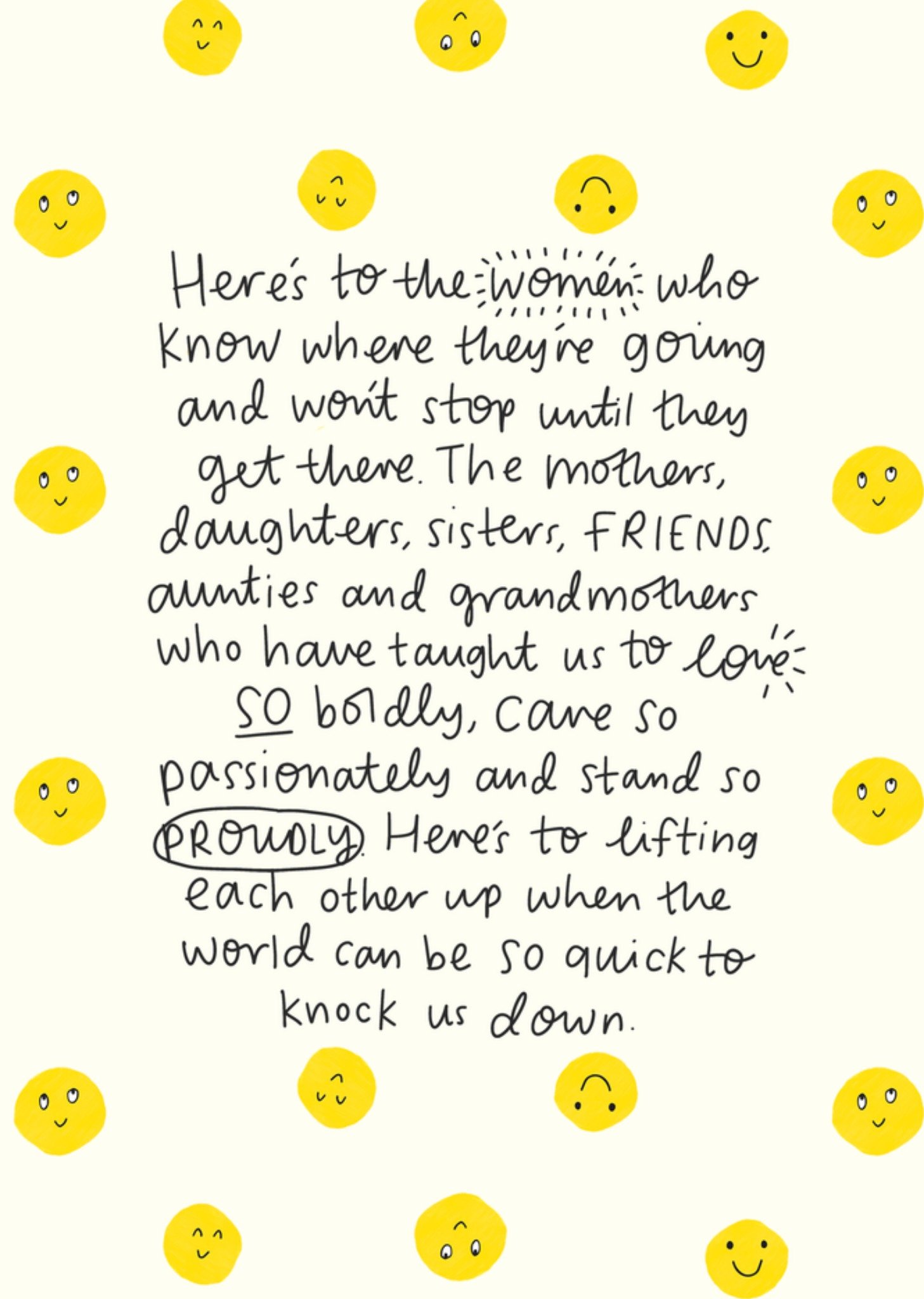 Pigment The Happy News Cute Yellow Smiley Face Uplifting Verse International Women's Day Card