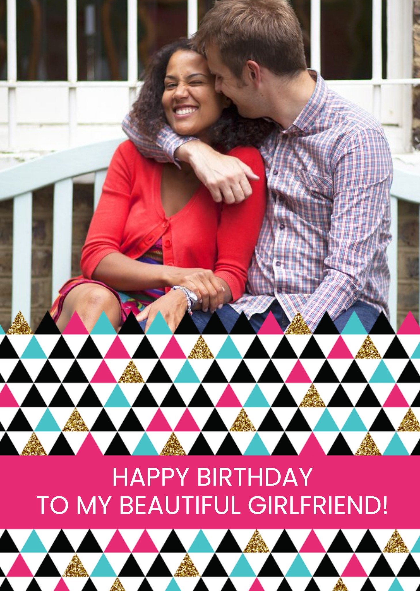 Moonpig Geometric Triangles Personalised Photo Upload Happy Birthday Card For Girlfriend
