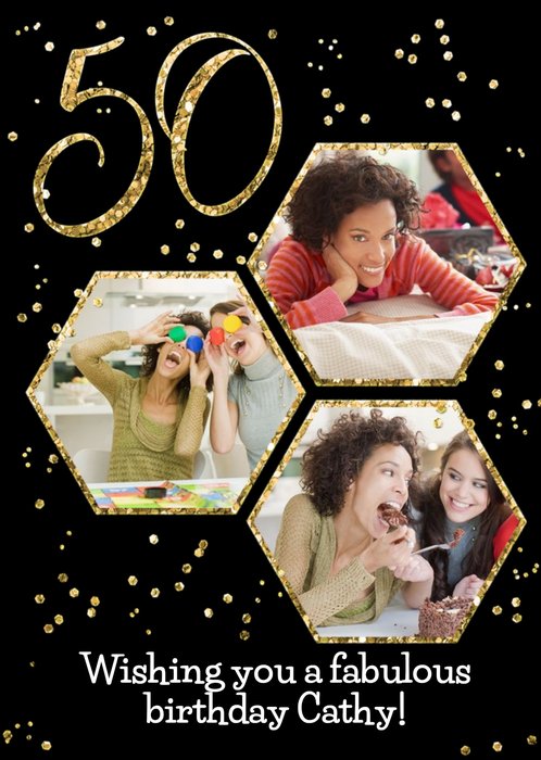 50th Photo Upload Glitter Confetti Birthday Card