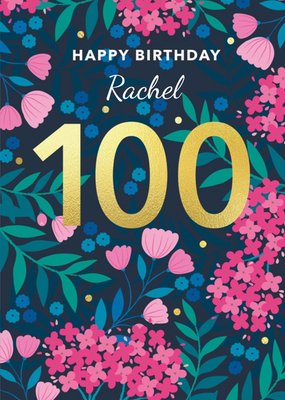 Illustration Pink Floral 100 Milestone Female Birthday Card