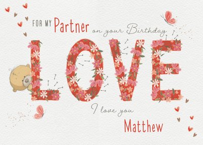 For My Partner I Love You Illustrated Birthday Card