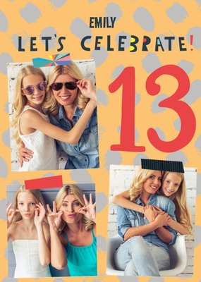 Colourful Typographic Multi Photo Upload 13th Birthday Card