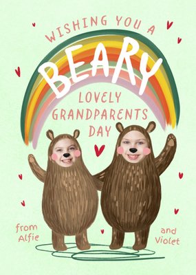 Grandparents Day Cute Bears Face In Hole Photo Upload Card