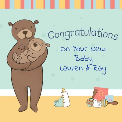 Bear Cuddles Personalised Congrats New Baby Card