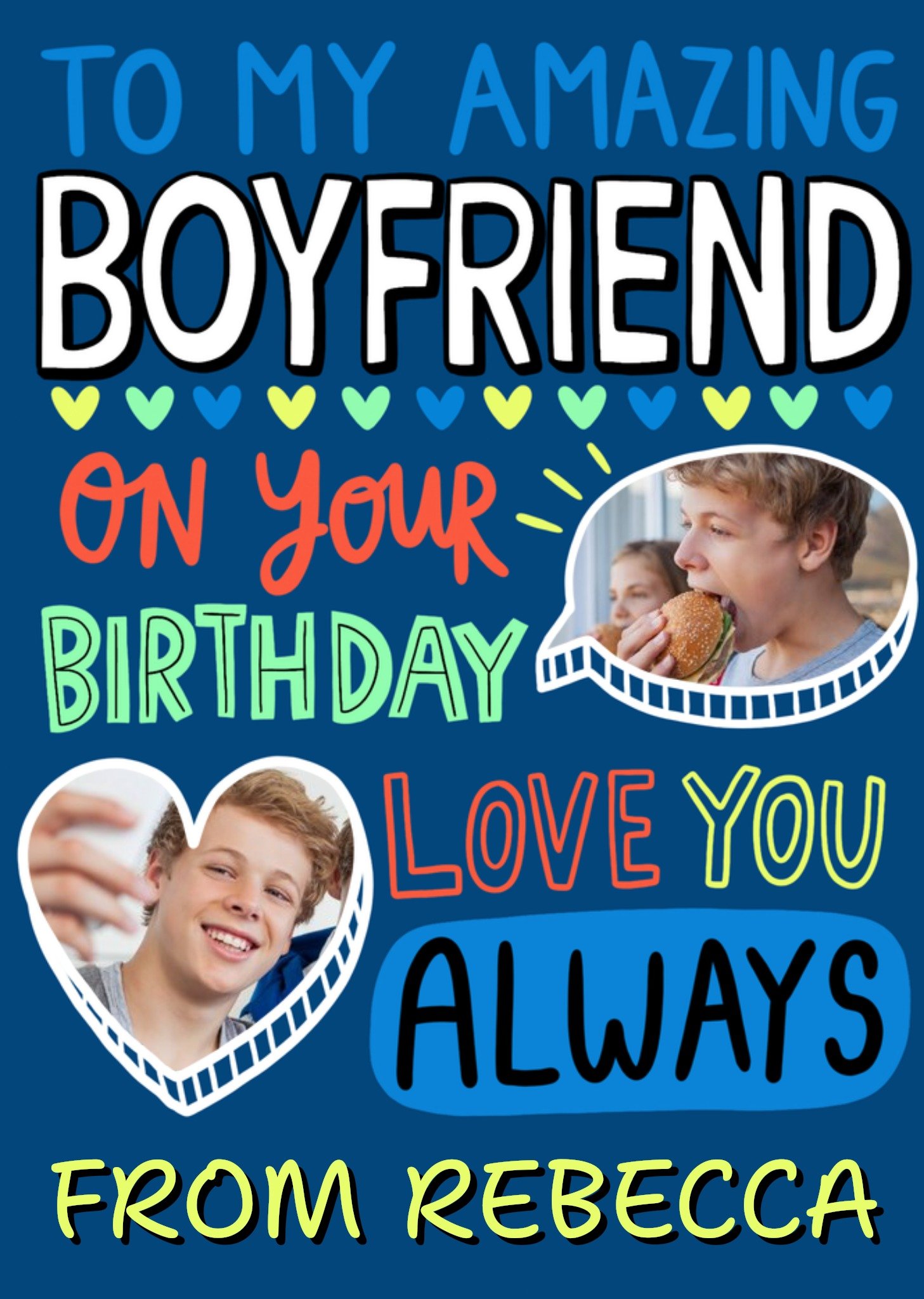 Moonpig Amazing Boyfriend Photo Upload Typographic Birthday Card