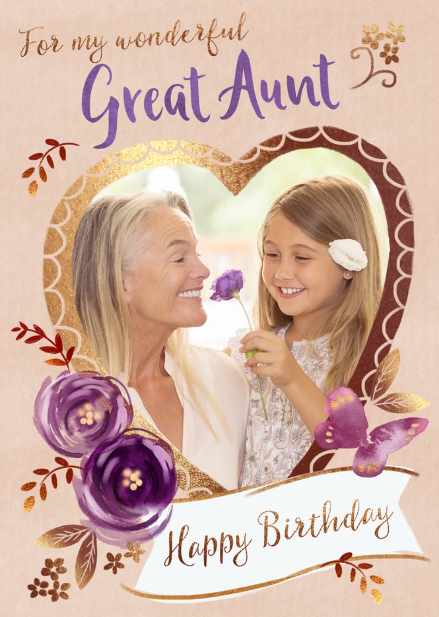 Moonpig Wonderful Great Aunt Heart Photo Upload Birthday Card
