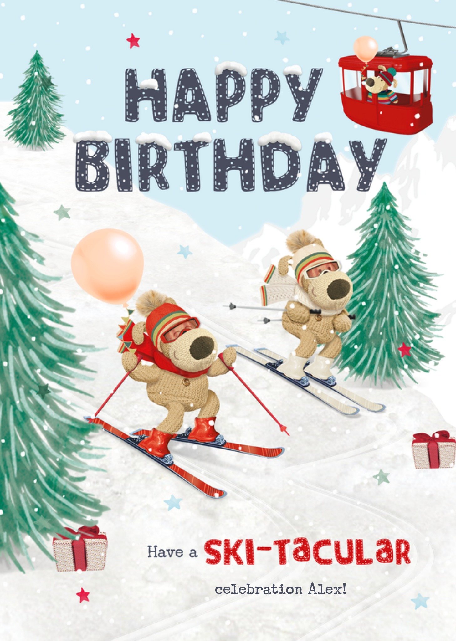 Moonpig Ski Tacular Boofle Skiing Illustrated Happy Birthday Card