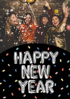 Happy New Year Balloon Letters Photo Upload Card