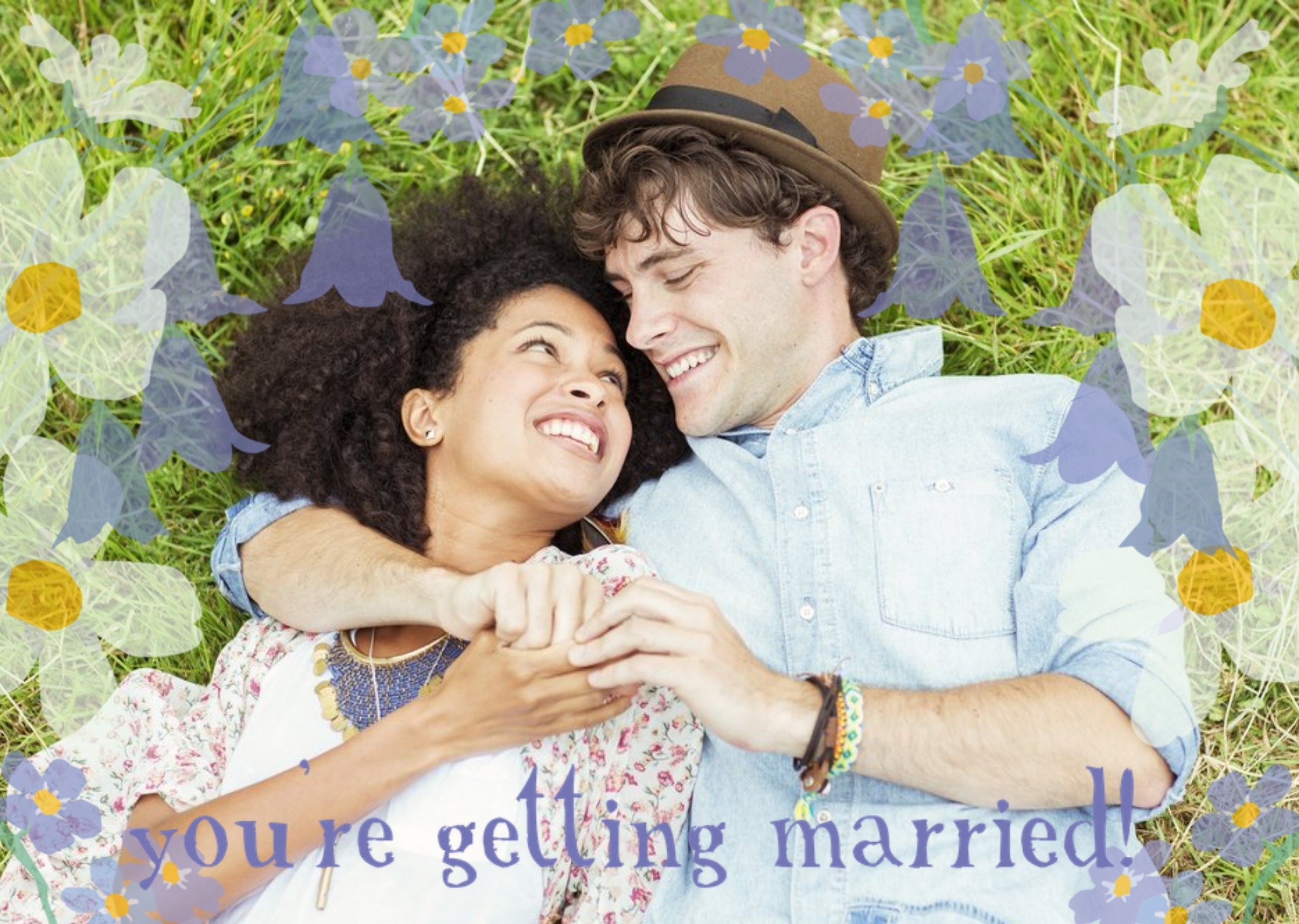 Moonpig Bluebells And White Flowers Personalised Photo Upload Wedding Day Card