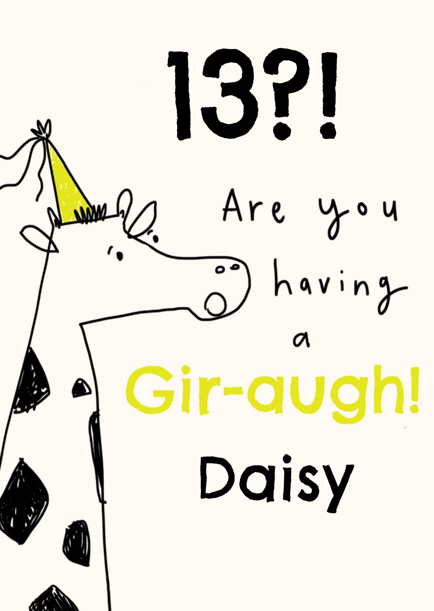 Moonpig Giraffe Pun Sketchy Illustrated 13Th Birthday Card, Large