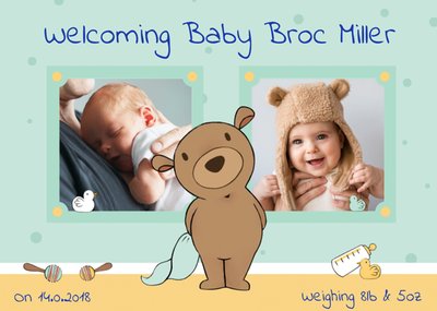 Darling Bear New Baby Boy Photo Card