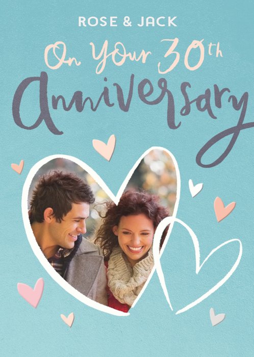 Photo Upload Hearts Editable 30th Anniversary Card