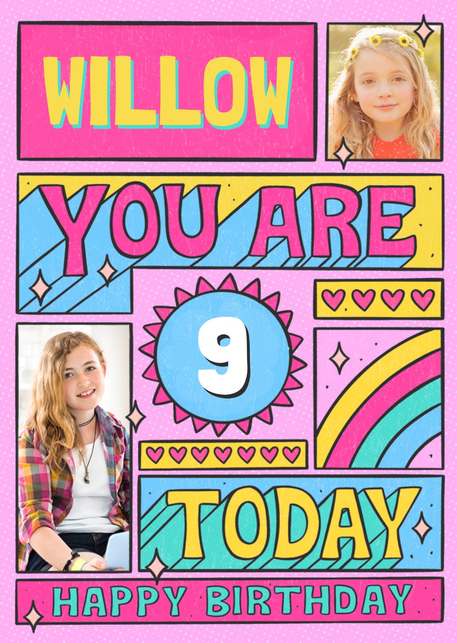Moonpig Fun And Bright You Are 9 Today Comic Strip Photo Upload Birthday Card