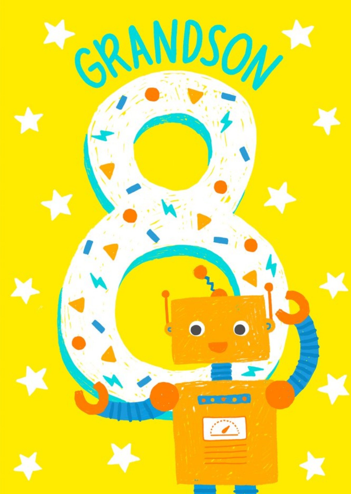 Moonpig Bright Graphic Illustrated Robot 8th Birthday Grandson Card