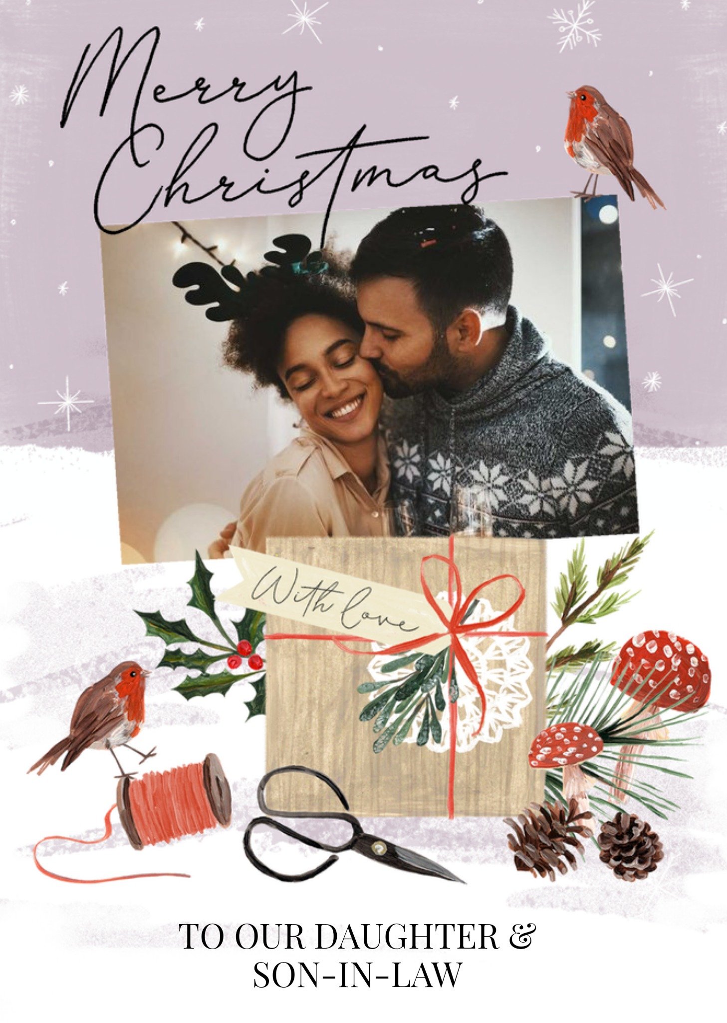 Moonpig Adorable Illustration Of Two Robbins With A Present Photo Upload Christmas Card