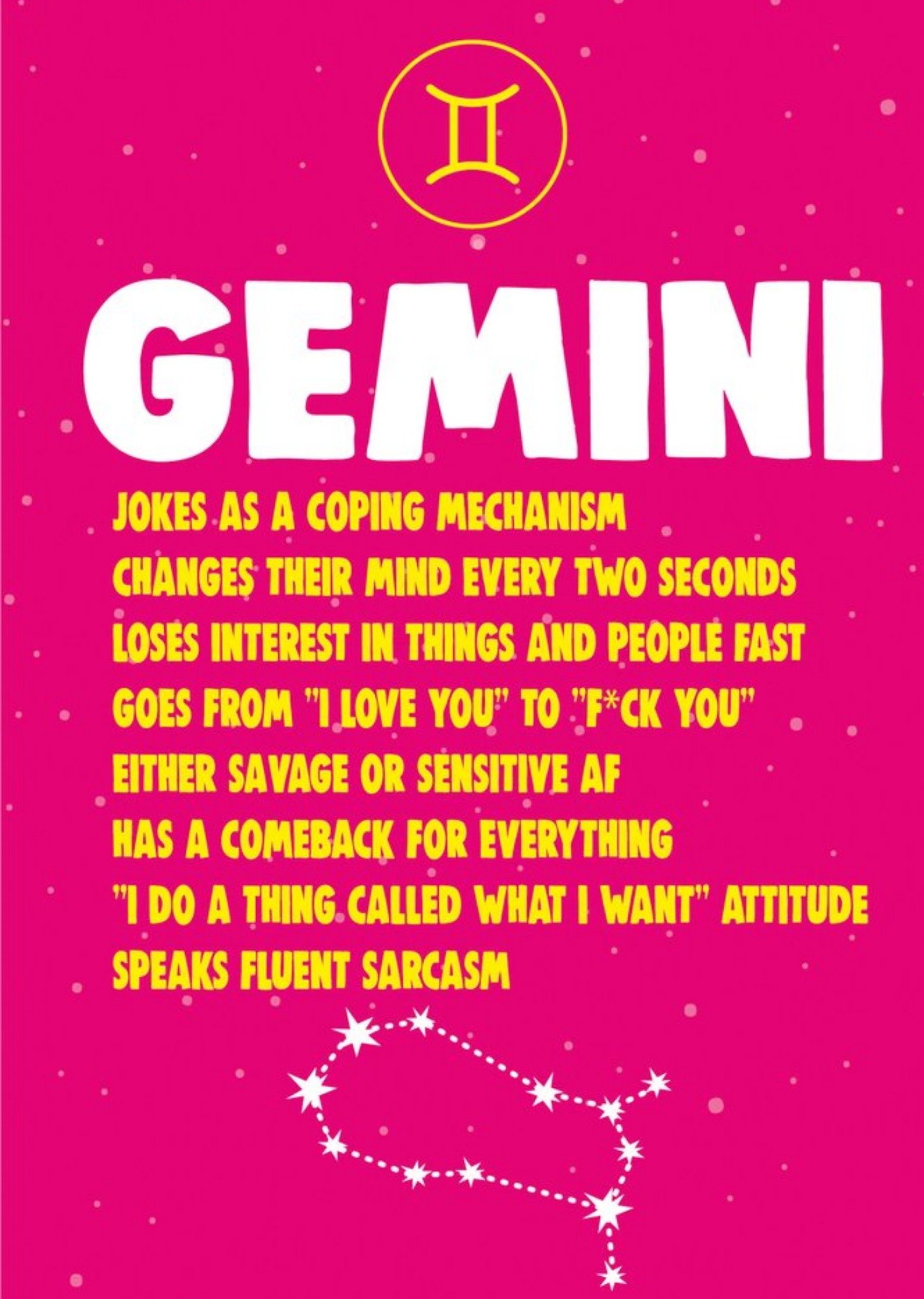 Moonpig Cheeky Chops Gemini Star Sign Birthday Card