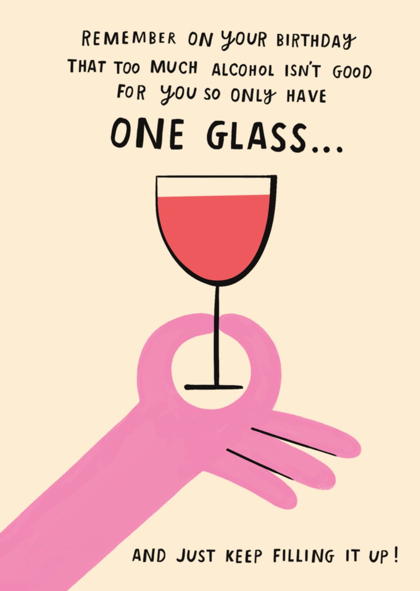 Moonpig One Glass Alcohol Illustrated Birthday Card