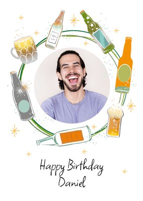 Circular Beer Design Photo Upload Happy Birthday Card