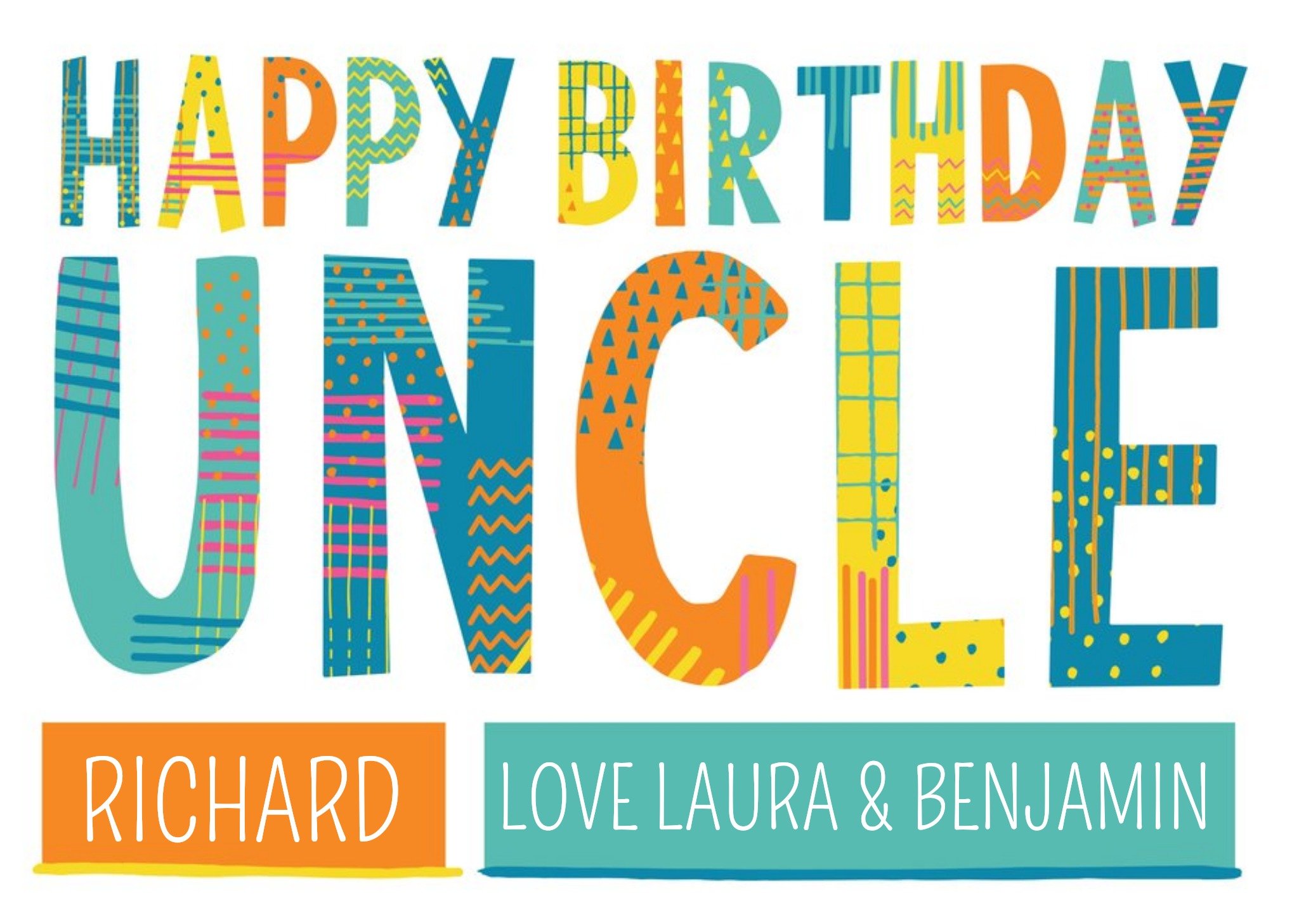 Moonpig Bright Patterned Letters Uncle Happy Birthday Card