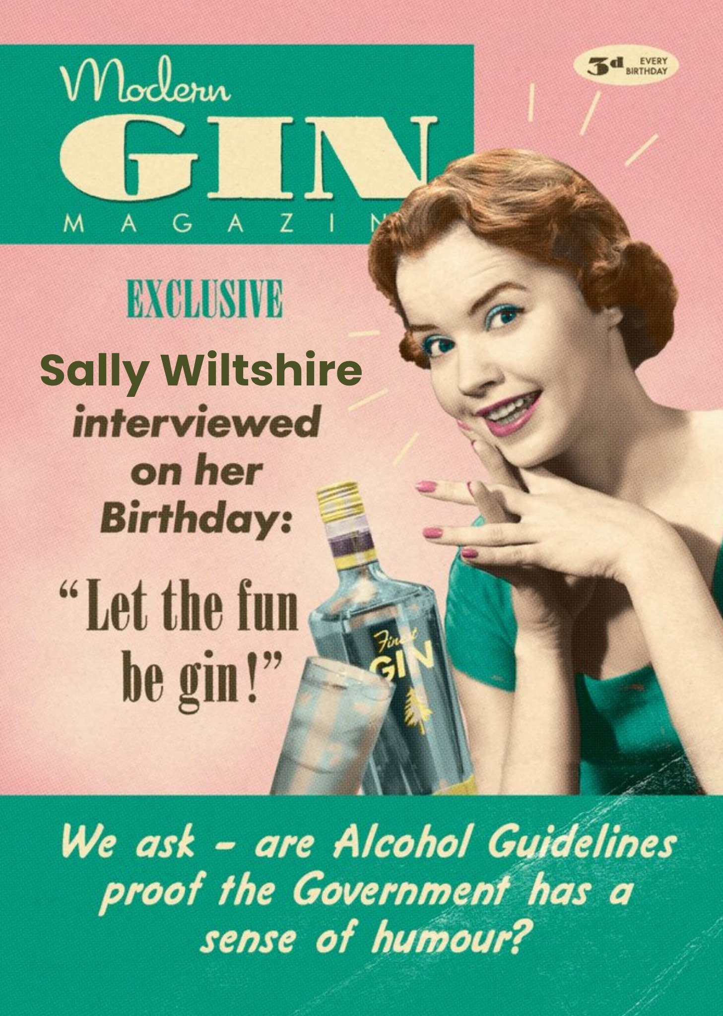 Moonpig Funny Spoof Retro Gin Magazine Birthday Card For Her