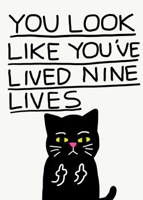 Jolly Awesome You Look Like You've Lived 9 Nine Lives Black Cat Swearing Card