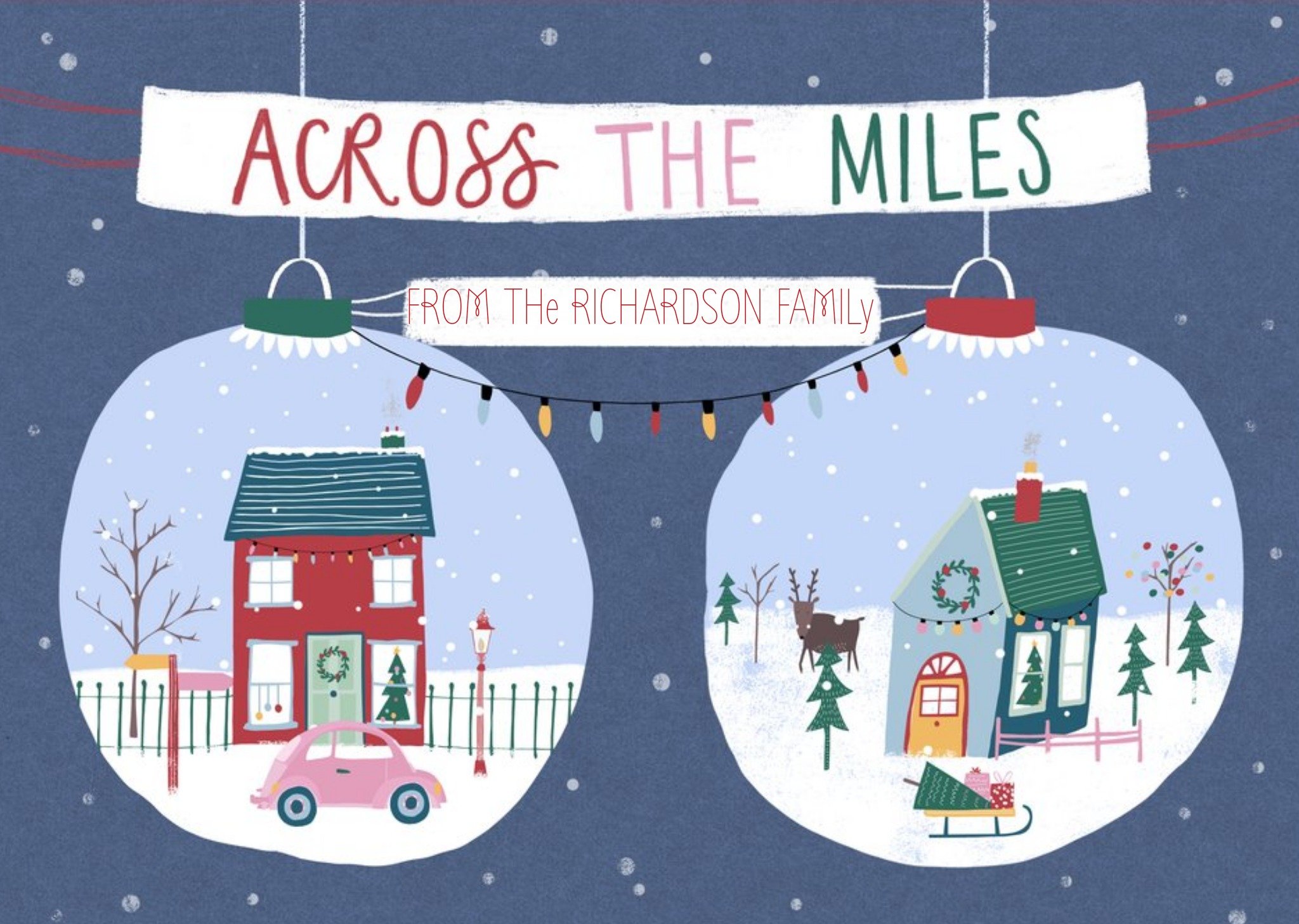 Moonpig Across The Miles Baubles Personalised Christmas Card