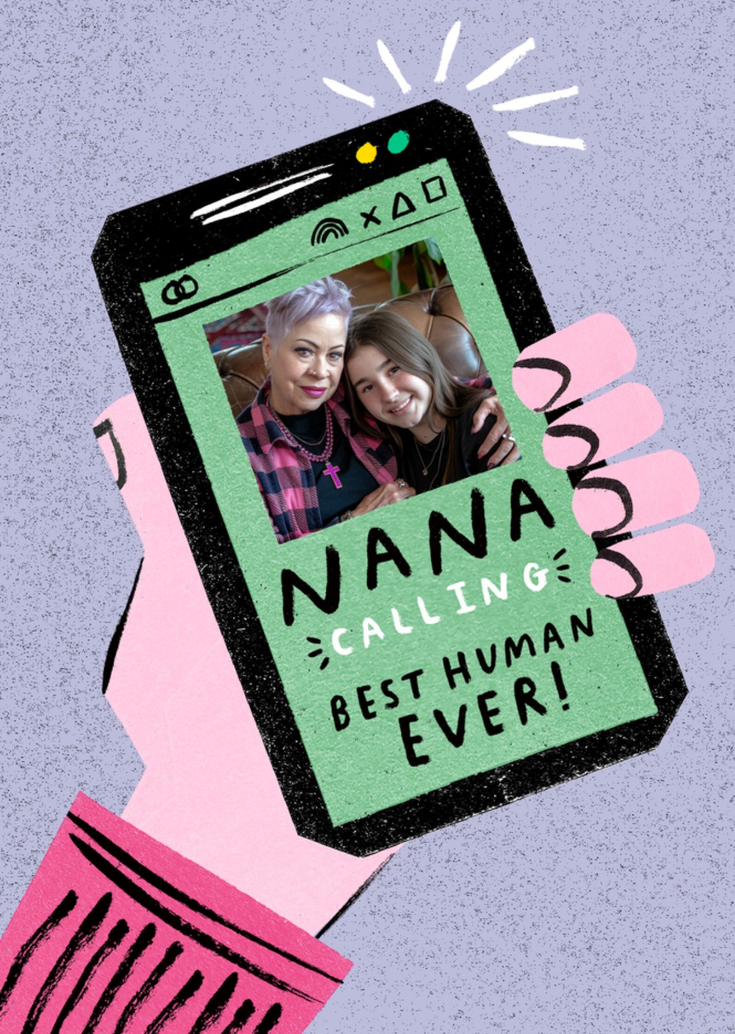 Moonpig Nana Calling Best Human Ever Illustrated Photo Upload Mother's Day Card
