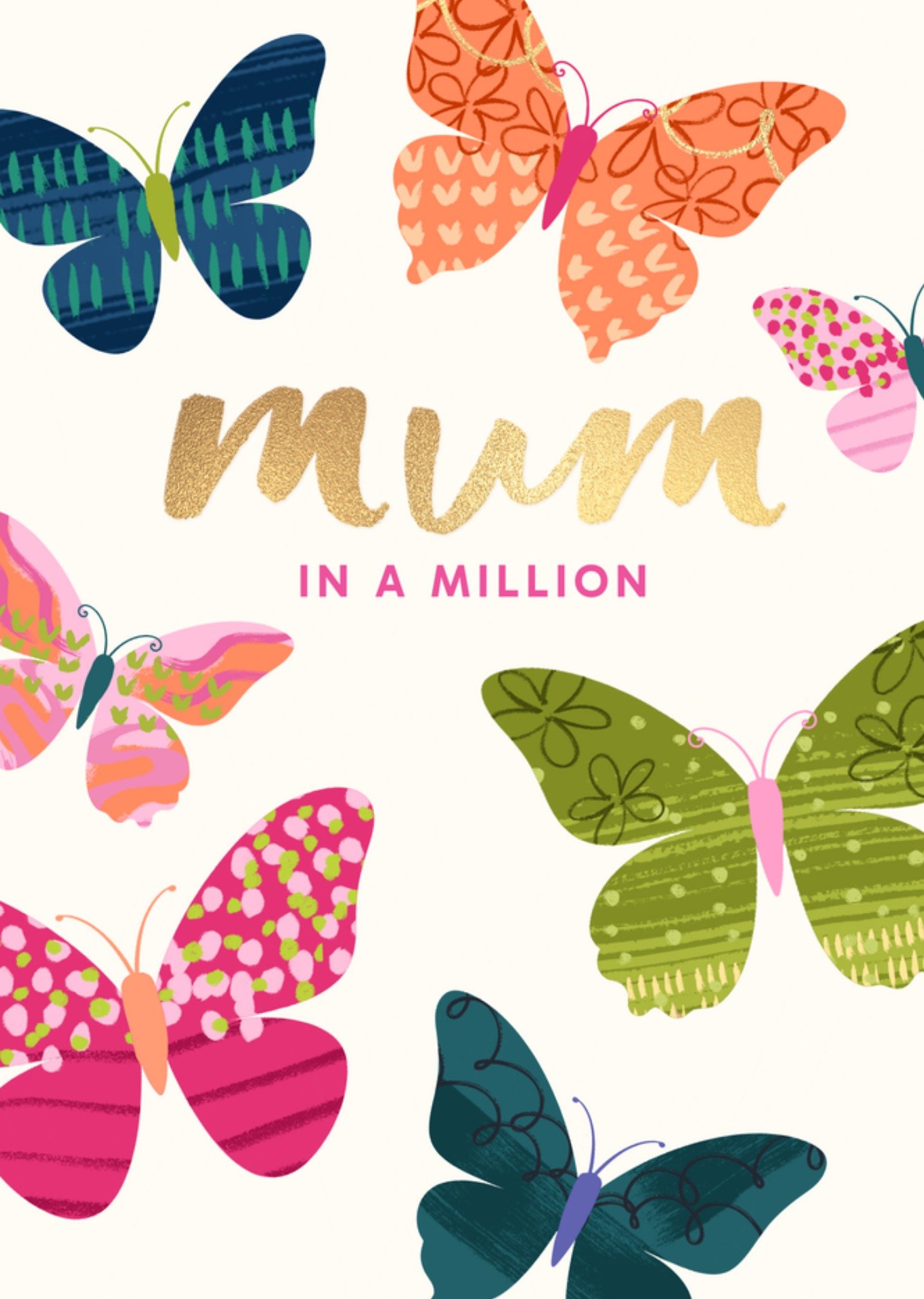 Moonpig Mum In A Million Illustrated Colourful Butterflies Card