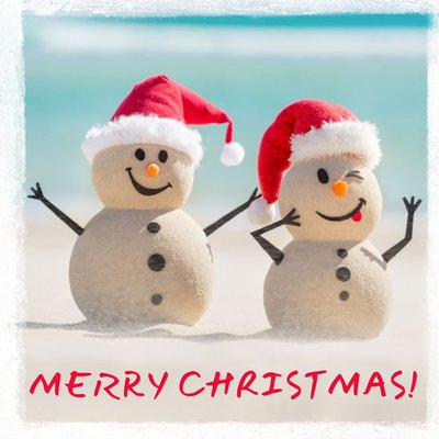 Photographic Two Snowmen Merry Christmas Card