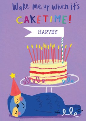 Funny Illustration Of Cake And A Sloth Sleeping Birthday Card