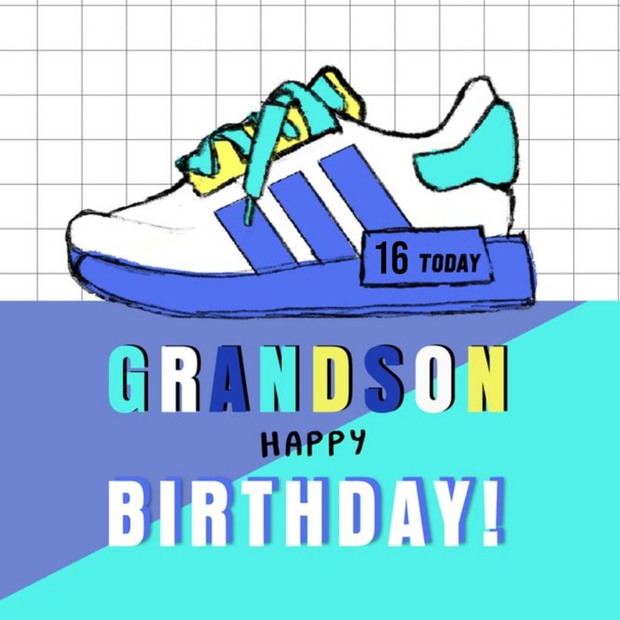 Cool Trainers Illustration Customisable 16 Today Grandson Card