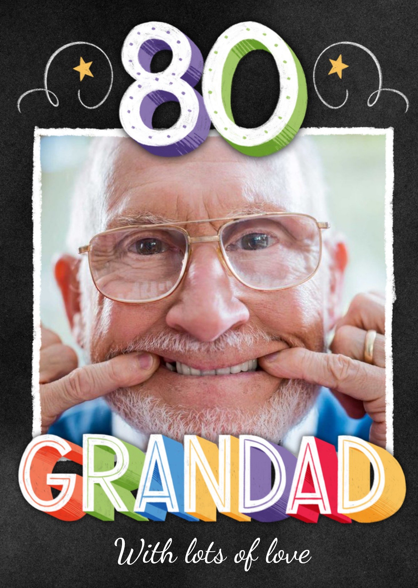 Moonpig Colourful 3D Text With A Photo Frame Grandad's Eightieth Photo Upload Birthday Card