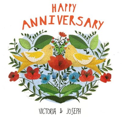 Kissing Birds Personalised Happy Anniversary Card