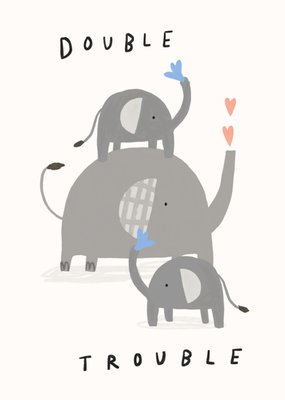 Double Trouble Elephant Illustration New Baby Card