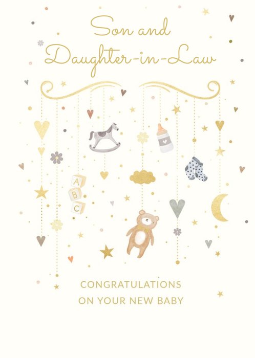 Cute Illustrated Mobile Customisable New Baby Congratulations Card