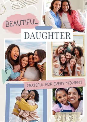 Beautiful Daughter Scrapbook Effect Photo Upload Birthday Card