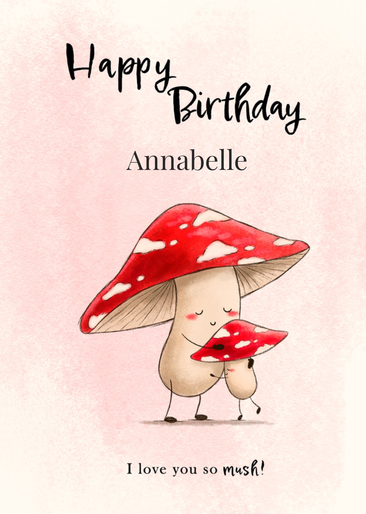 Moonpig Tenderhearted Handpainted Parent Mushroom Hugging Child Mushroom Illustration Happy Birthday