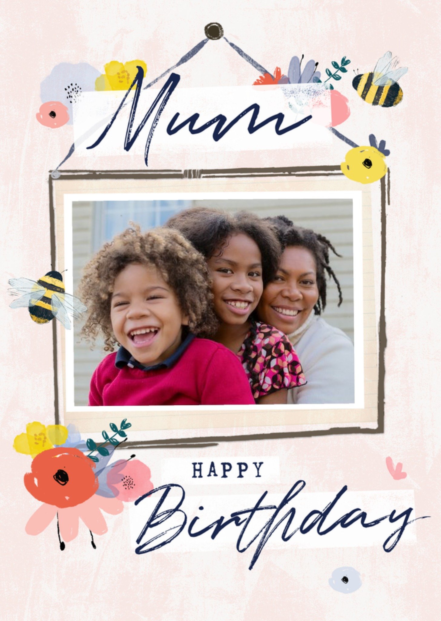 Moonpig Bees Knees Floral Bees Happy Birthday Mum Photo Upload Birthday Card