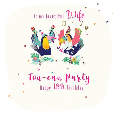 Illustration Of A Pair Of Toucans Dancing With Percussive Instruments Birthday Card