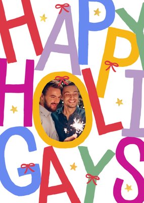 Bright Joyful Happy Holidays Holigays Photo Upload Christmas Card