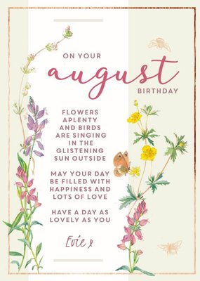 Edwardian Lady Floral August Birthday Card