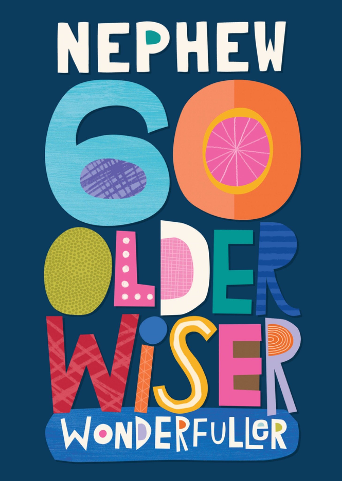 Moonpig Nephew 60 Older Wiser Wonderfuller Typographic Birthday Card