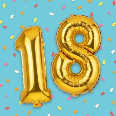 Gold Balloons & Confetti 18th Birthday Card