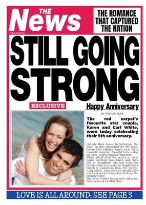 Still Going Strong Newspaper Headline Personalised Photo Upload Anniversary Card