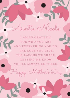 Bright Floral Sentimental Verse Auntie Mother's Day Card