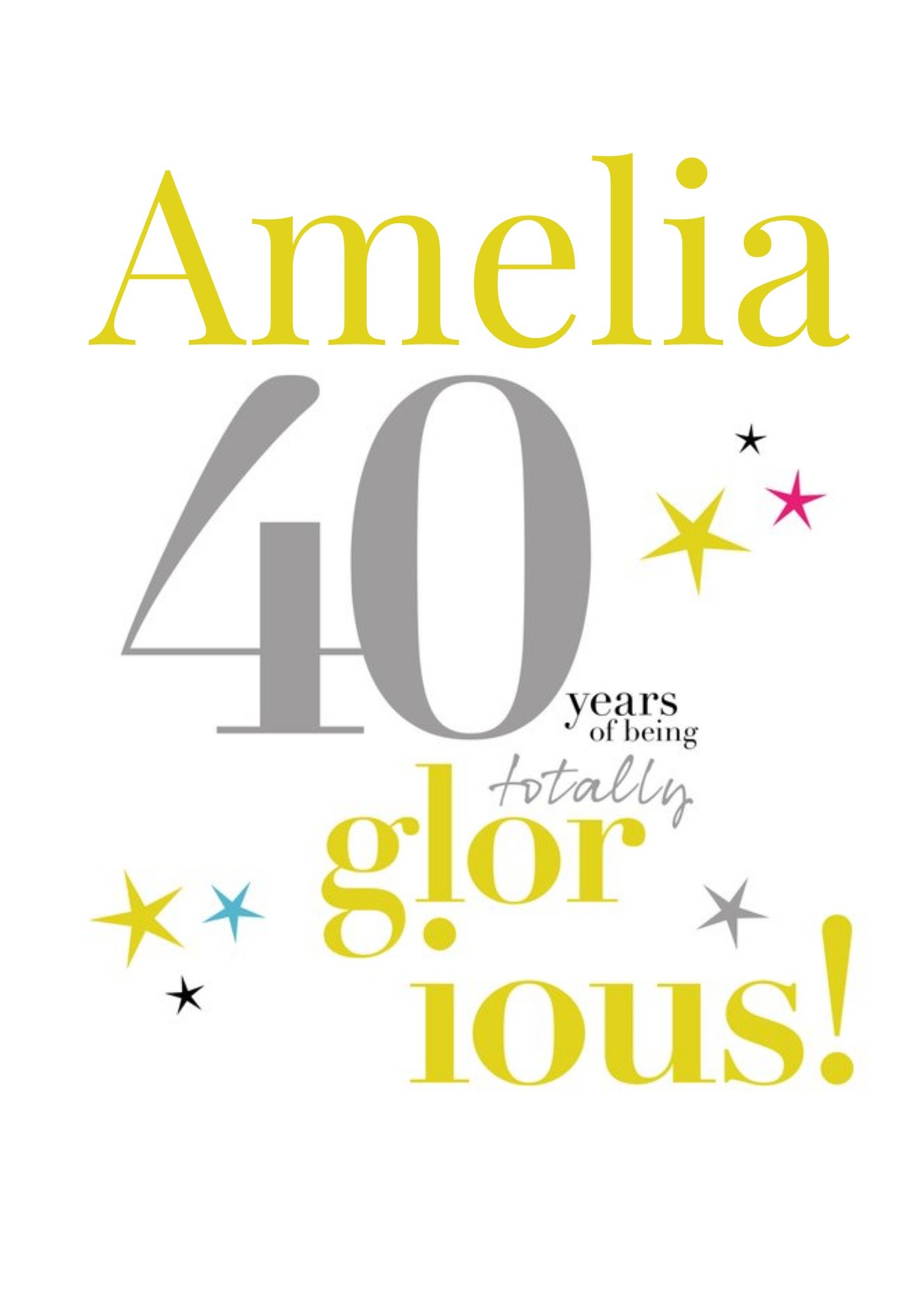 Moonpig Papagrazi Bright Typographic 40th Customisable Birthday Card