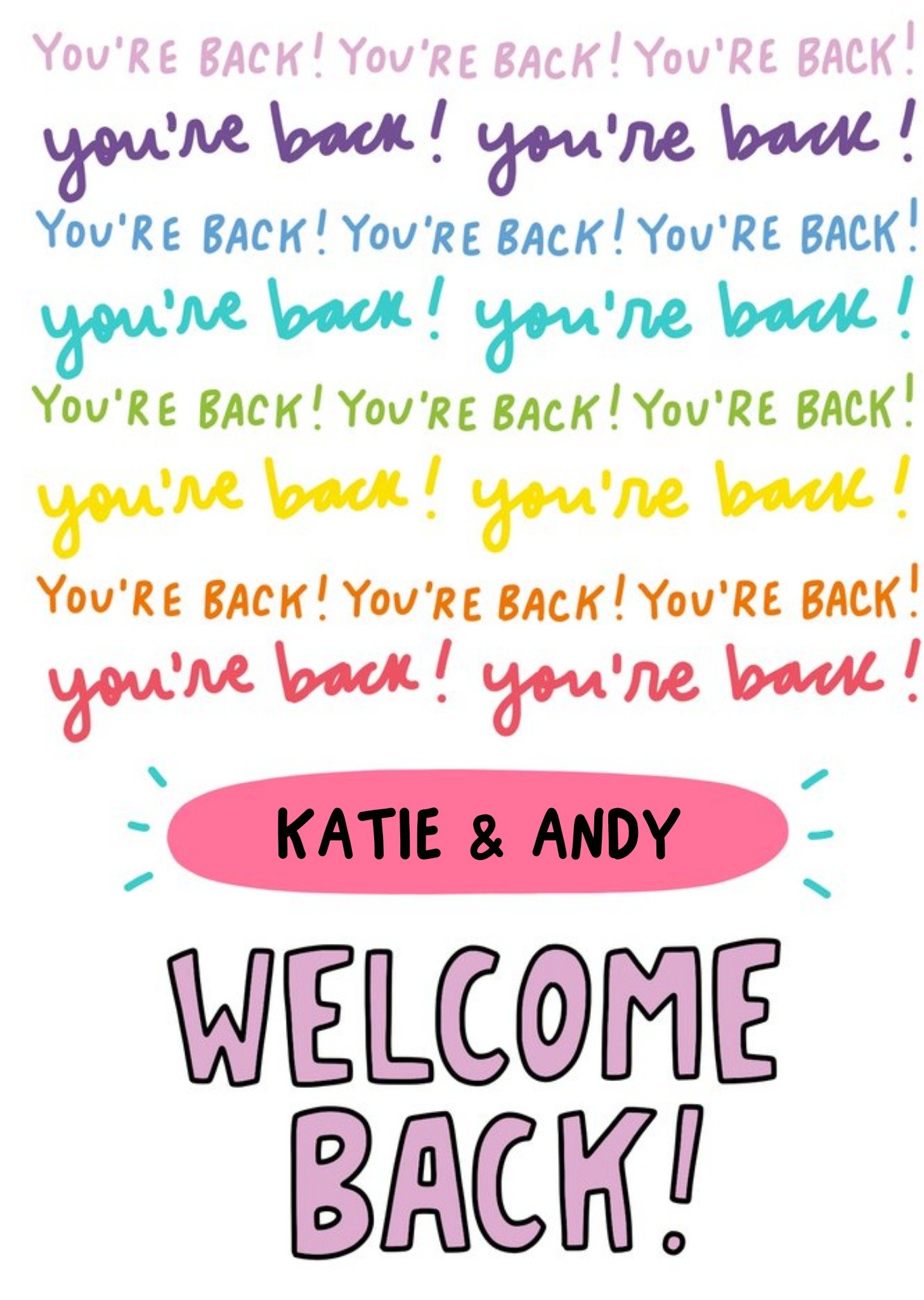 Moonpig Angela Chick Fun Typographic Welcome Back Card